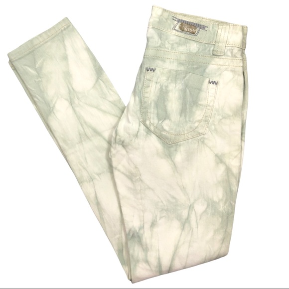 🆕 1st Kiss Green & Cream Tie Dye Ripped Distressed Skinny Jeans Juniors Size 3 - Picture 5 of 6